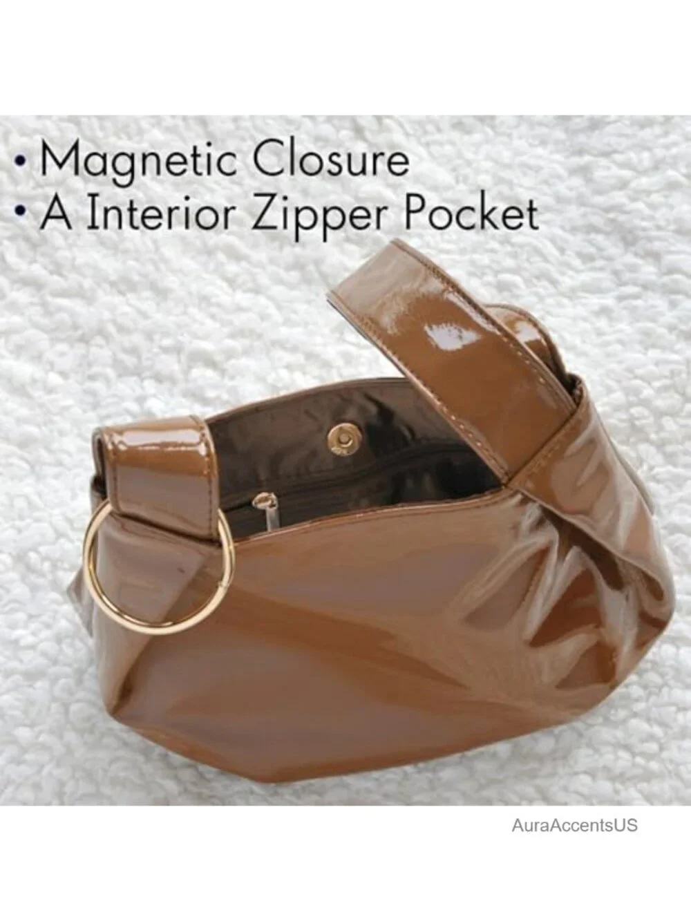 Patent Vegan Leather Hobo Top Handle Bag Small Tote Clutch Wristlet